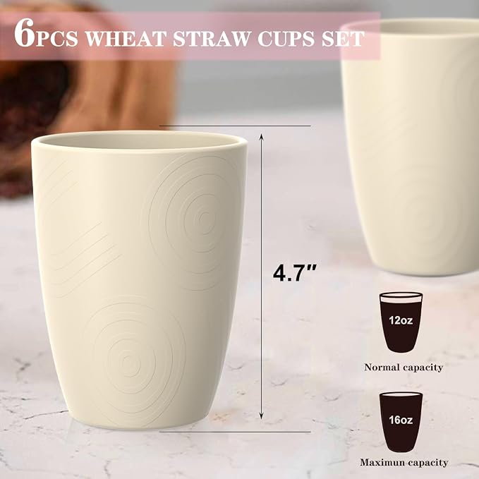 Homienly Unbreakable Drinking Glasses 16oz Wheat Straw Cups–6-Pack Reusable - Image 2