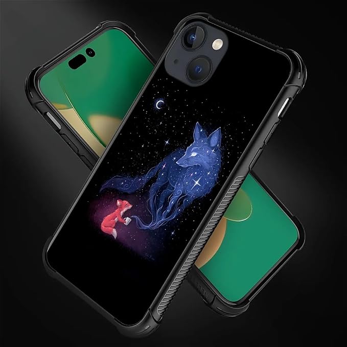 for iPhone 14 Plus Case, Galaxy Fox Wolf Pattern Graphic Design Girl Boy Soft - Image 2