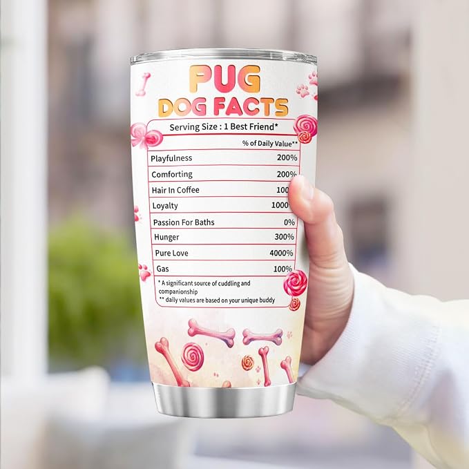 Pug Dog Facts, Dog Mom Gifts, Women Mother Mama Handle Tumblers Best Mothers - Image 3