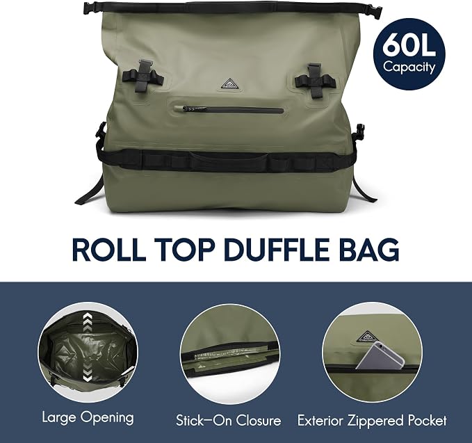 Haimont Large Waterproof Duffel Backpack Roll-Top Heavy Duty Dry Duffle Bag - Image 4