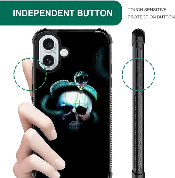 for iPhone 16 Plus Case, Skeleton Winding Snake Pattern Graphic Design Girl Boy - Image 5