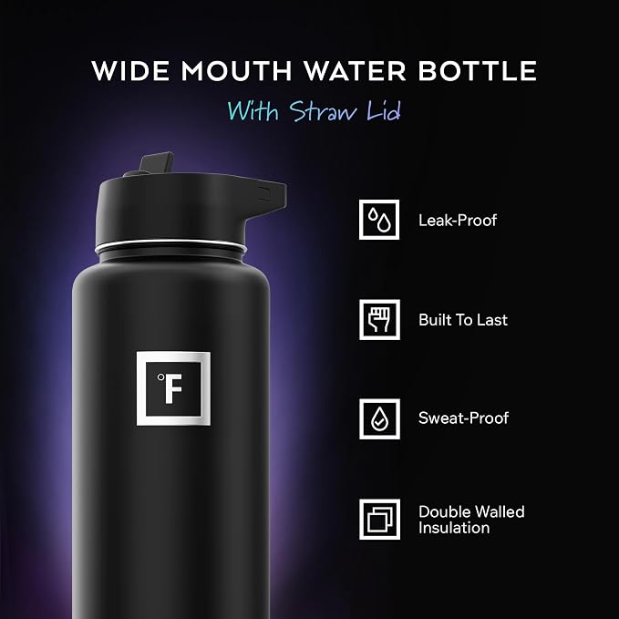 IRON °FLASK Camping & Hiking Hydration Flask - 40 oz Black Marquina - Image 2
