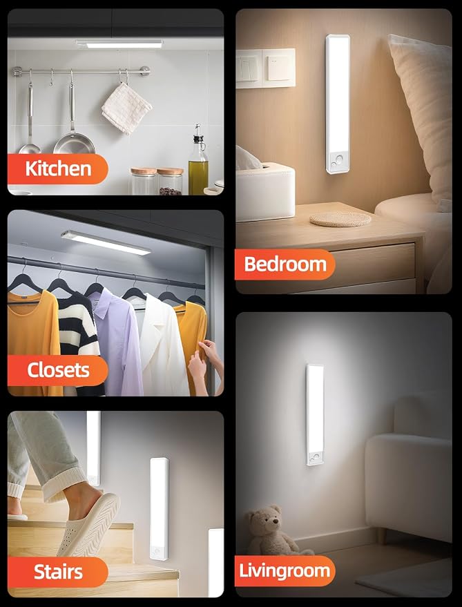 Under Cabinet Rechargeable Lighting: 8 Inch Motion Sensor Dimmable Lights Indoor - Image 8