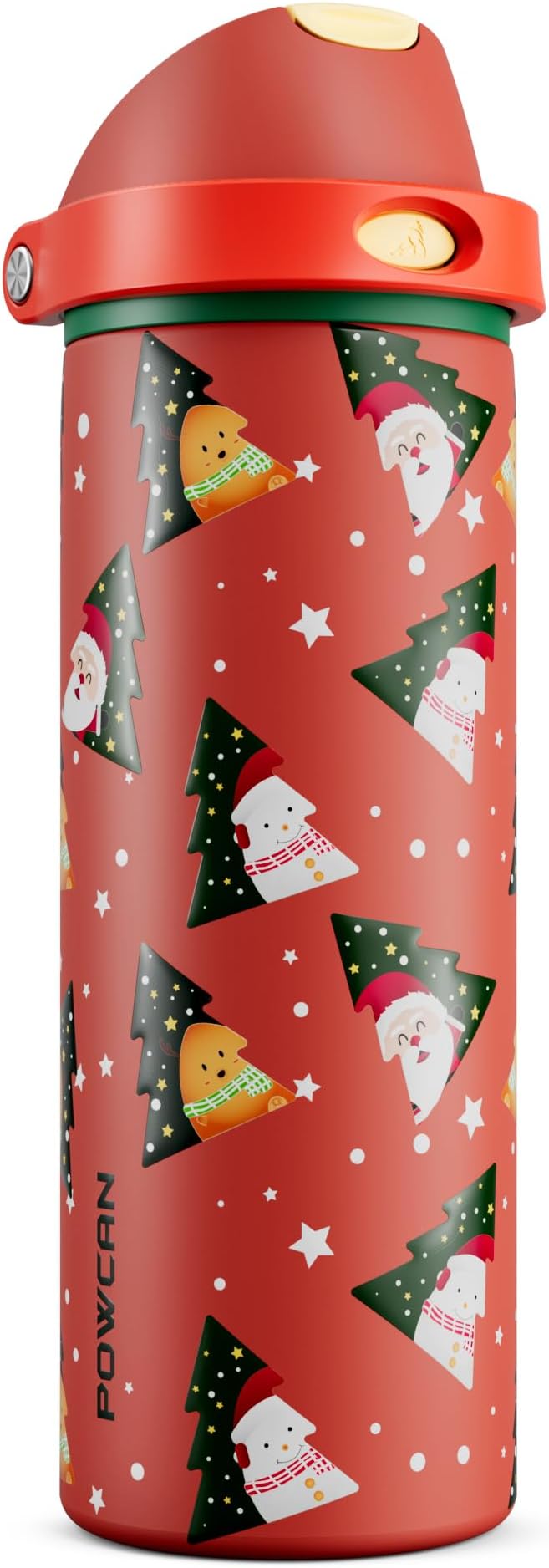 POWCAN 24 oz Christmas Insulated Water Bottle: 2-in-1 Push-Button Spout & by POWCAN