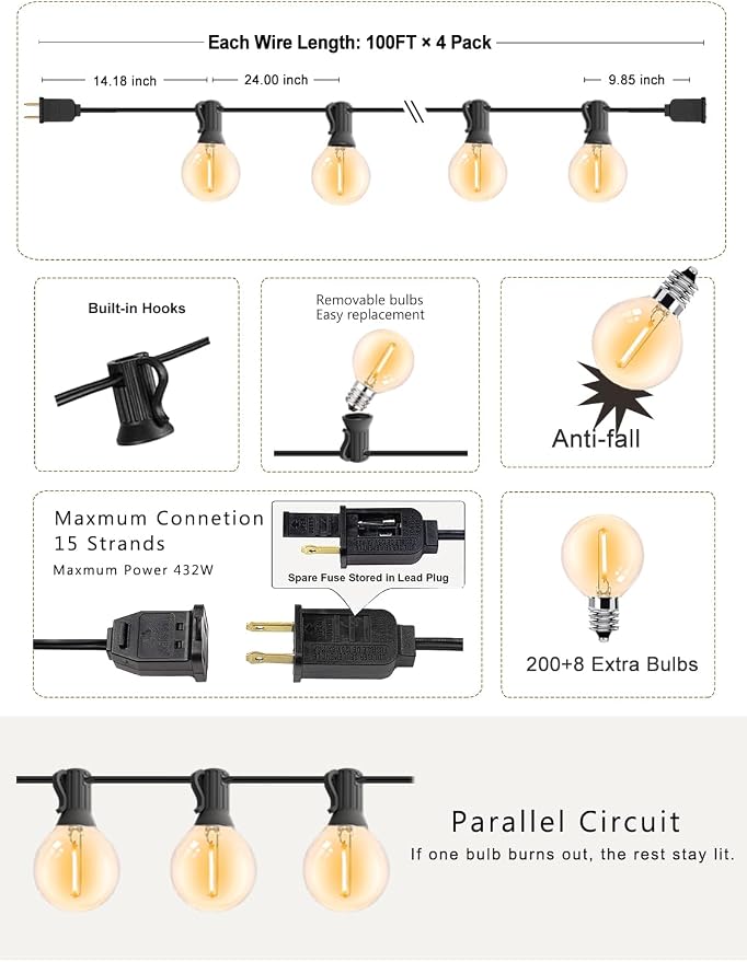DAMAING Outdoor String Lights 400FT Patio Lights - Image 9
