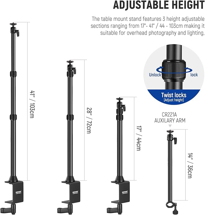 NEEWER Camera Desk Mount with Overhead C Amera Mounting Arm and 1/4" Ball Head - Image 2