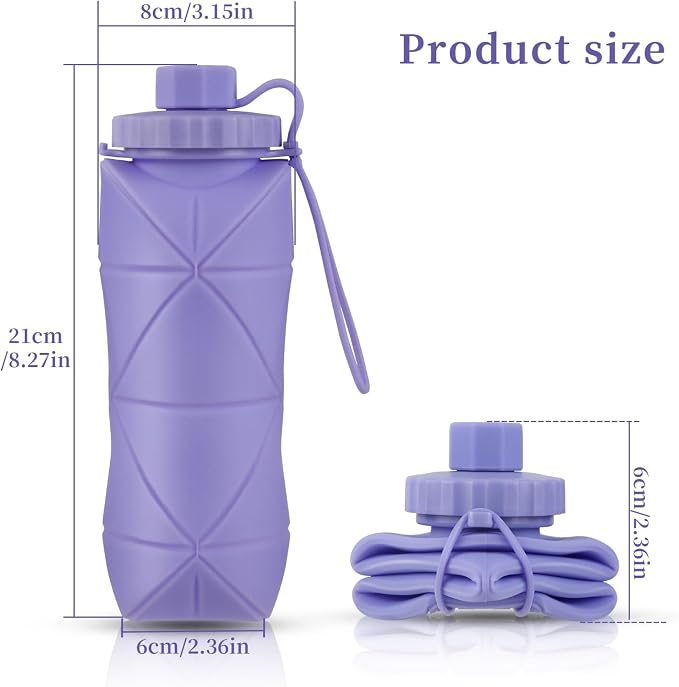 YCT Collapsible Silicone Travel Water Bottle 20oz, Reuseable Leakproof BPA Free - Image 6