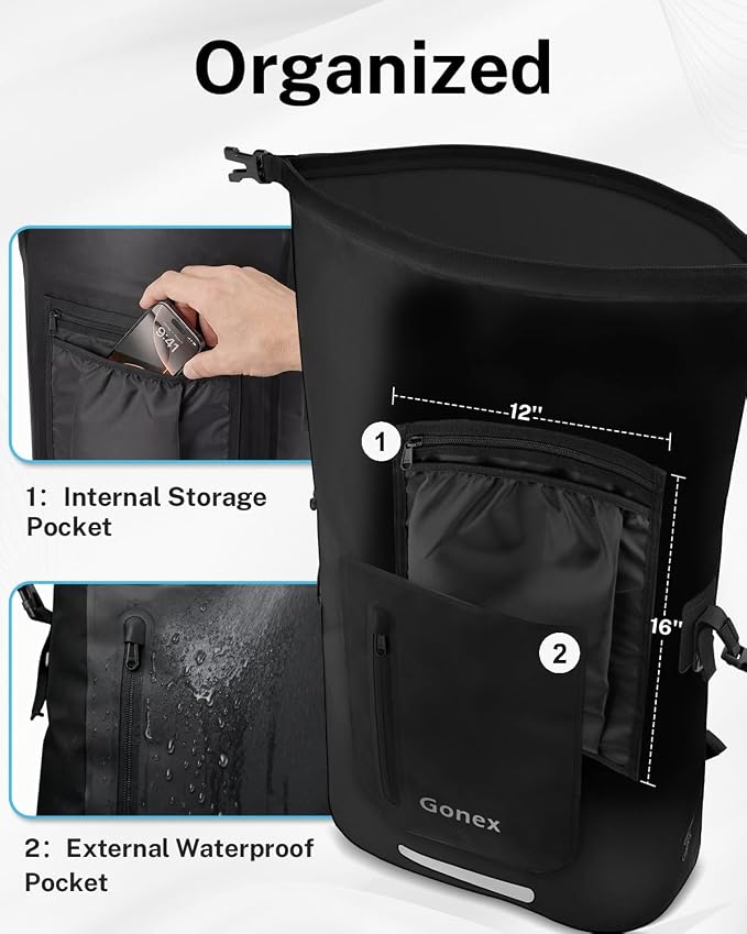 Gonex Ultralight Waterproof TPU Backpack, 55L Roll Top Dry Bag - Image 5