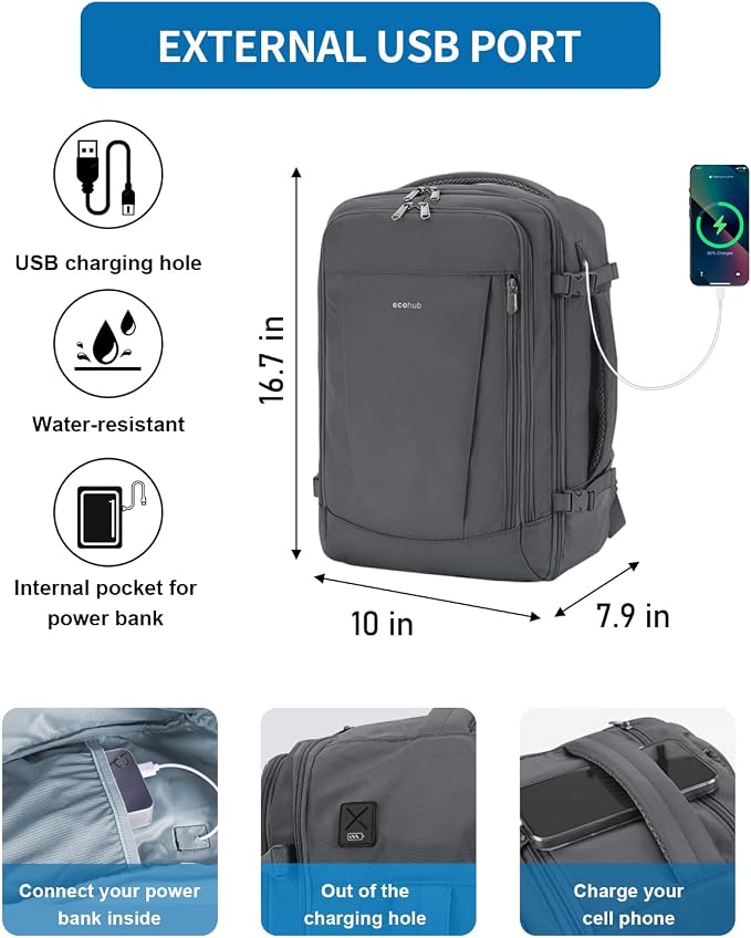 ECOHUB 17'' Travel Backpack, Personal Item Backpack - Image 3