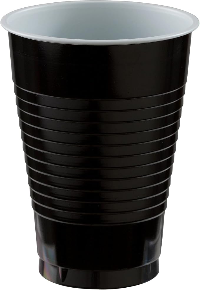 Jet Black Plastic Cups - 12 oz. - Versatile Drinkware by AmscanPartySupplies
