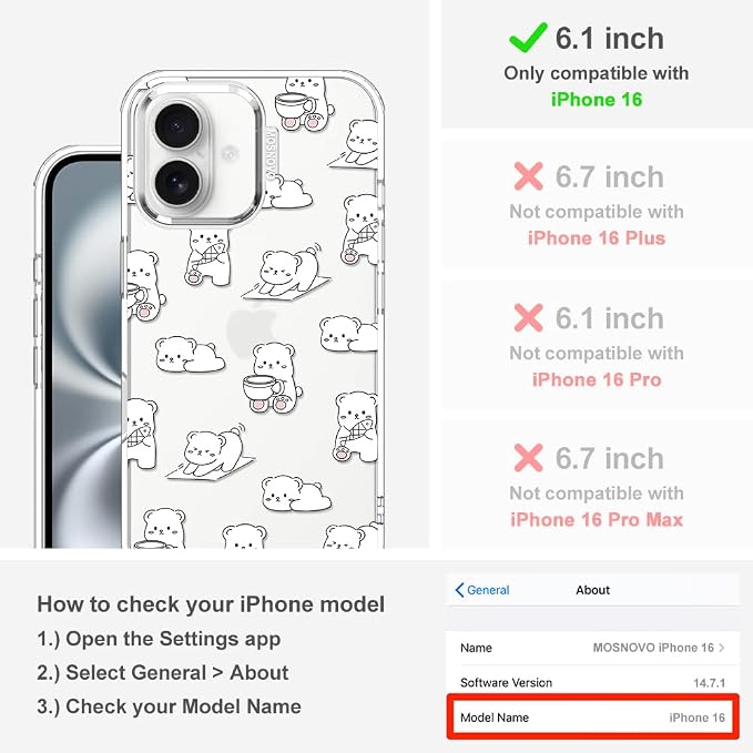 MOSNOVO for iPhone 16 Case, Shockproof Military-Grade Protection 6.6ft Drop - Image 2