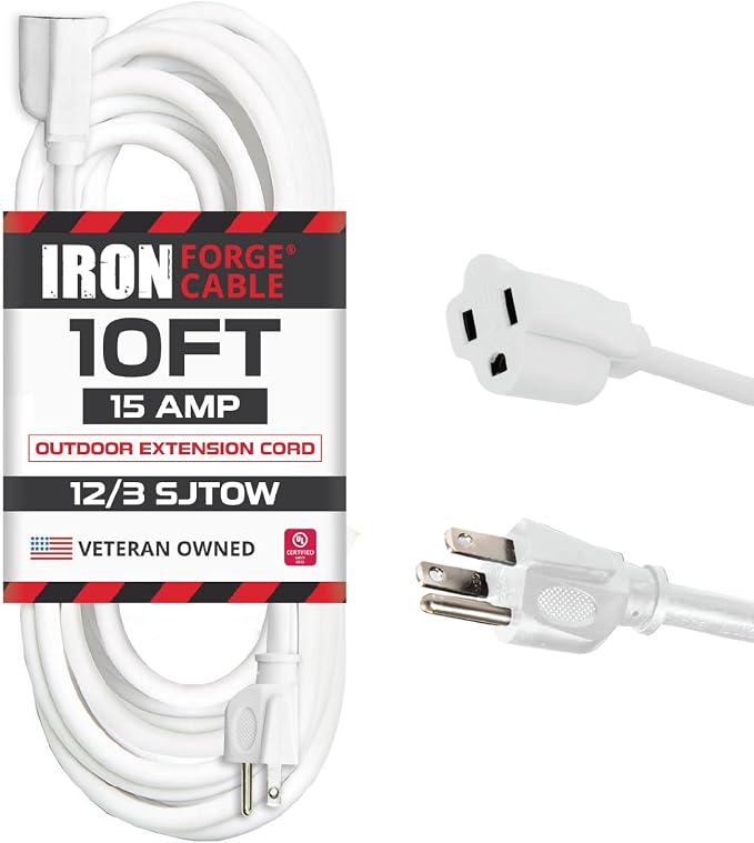 Iron Forge Cable 12 Gauge Outdoor Extension Cord 10 Ft, SJTOW 12/3 Heavy Duty by IronForgeCable