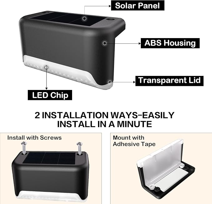BKBB PPBB Solar Deck Lights Outdoor, Waterproof LED Solar Lights - Image 8