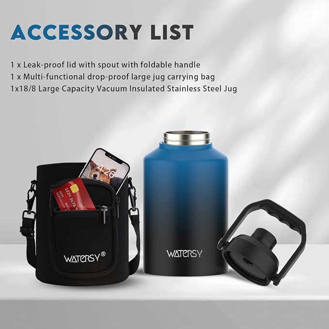 WATERSY 1 Gallon Water Bottle Insulated, BPA Free&Leak Proof, 128oz Stainless - Image 6