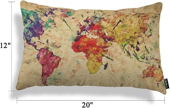 EKOBLA Watercolor World Map Lumber Pillow Cases Vintage Global Graphic Home - Image 5