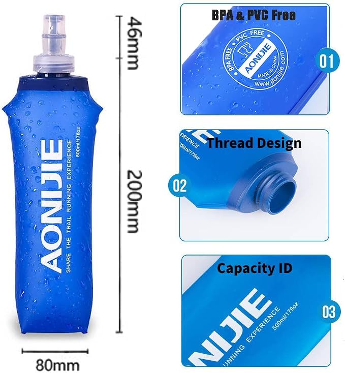 AONIJIE TPU Soft Flask Water Bottle Collapsible Running Flask - Image 2