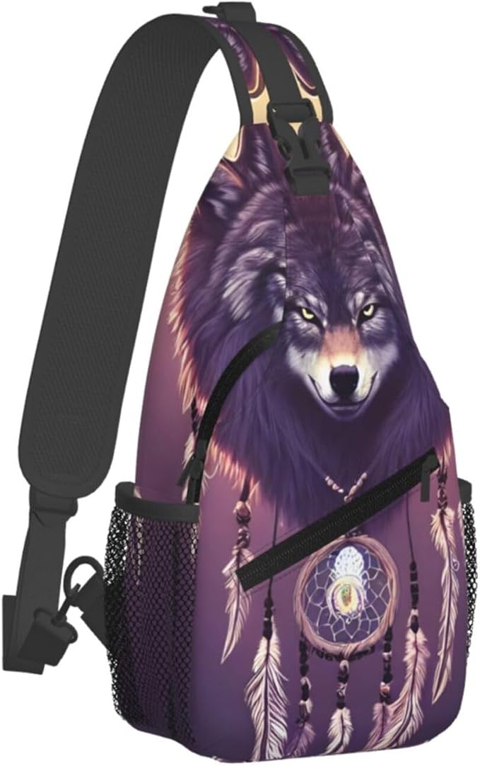 Dream Catcher Wolf Sling Bag For Women Men Wolf Pattern Backpack Crossbody - Image 2
