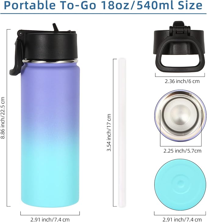 Volhoply 18oz Kids Insulated Water Bottle, Stainless Steel Water Bottles - Image 2