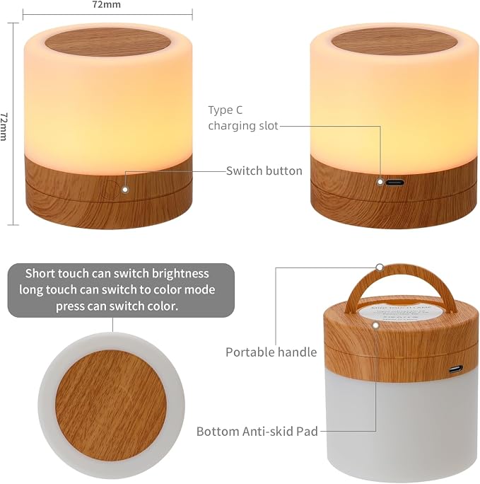 Nursery Night Light for Kids, USB Rechargeable Small Desk Lamp, 13 RGB Colors & - Image 2