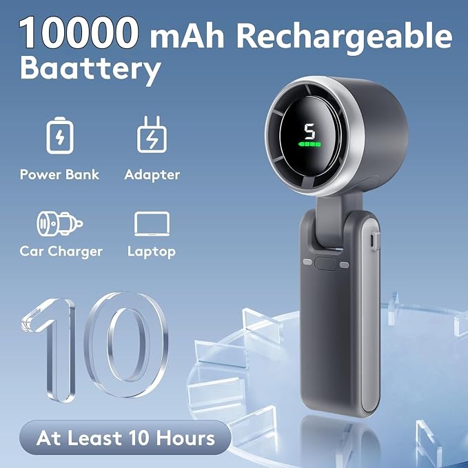 Portable Handheld Mini Fan, Foldable Powerful Winds Turbo Fans, 10000mAh - Image 3