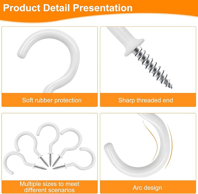 25 Pack Cup Screw Hooks, 2 inch Vinyl Coated Ceiling Screw in Hooks Plant - Image 4