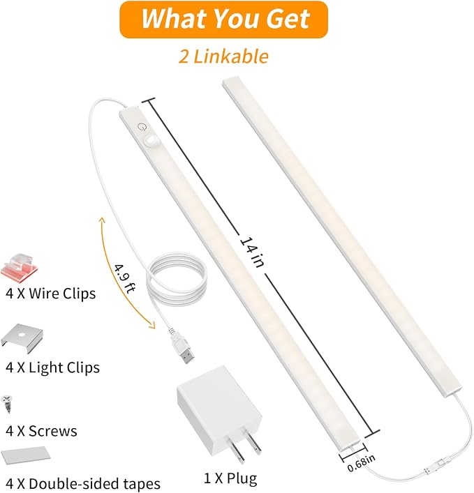 14" Slim USB Plug-in LED Motion Sensor Light Indoor, Bright & Dimmable Under - Image 5