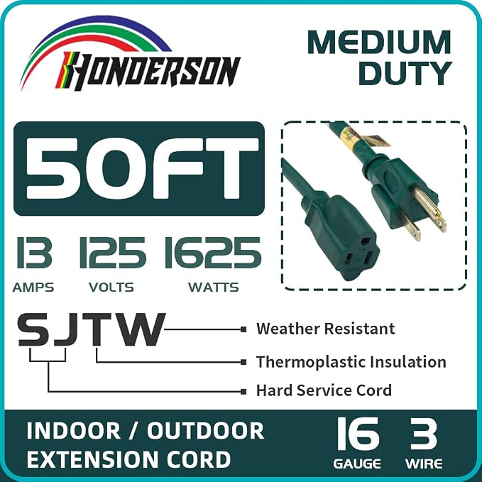 50FT Outdoor Extension Cord-16/3 SJTW Durable Green Extension Cable - Image 3