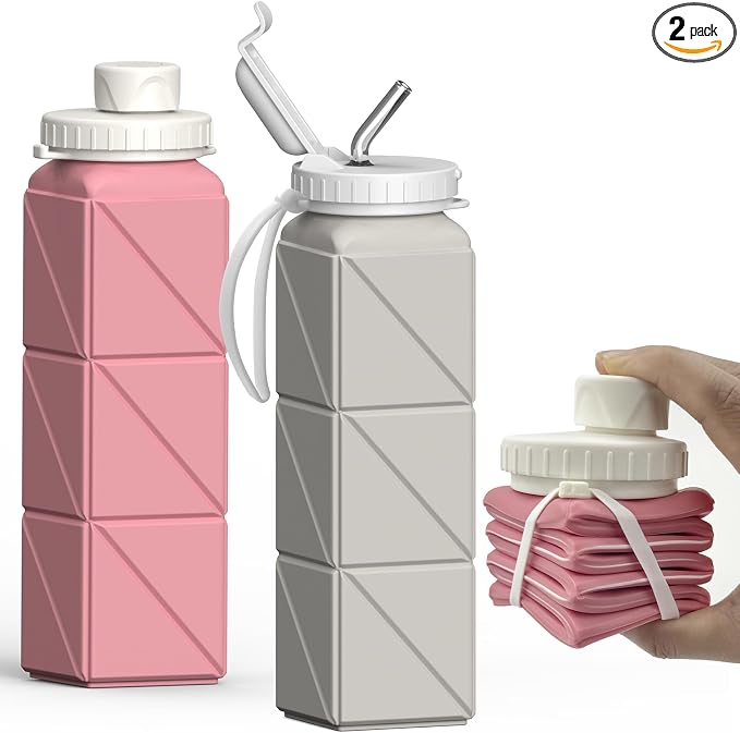 BEAUTAIL Collapsible Water Bottles 20.6oz 2 Pack, Silicone Foldable Portable by BEAUTAIL