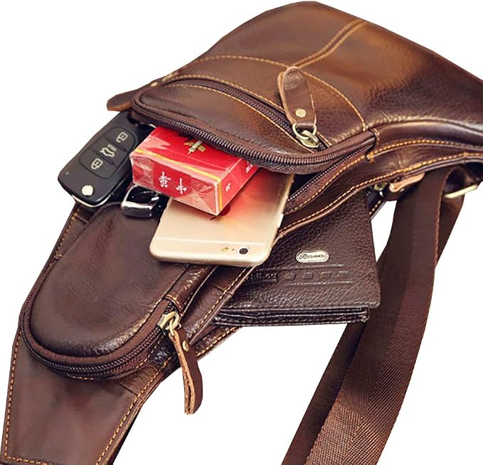 Leather Sling Bag Backpack for Men Women Crossbody Shoulder Chest Day Pack - Image 6