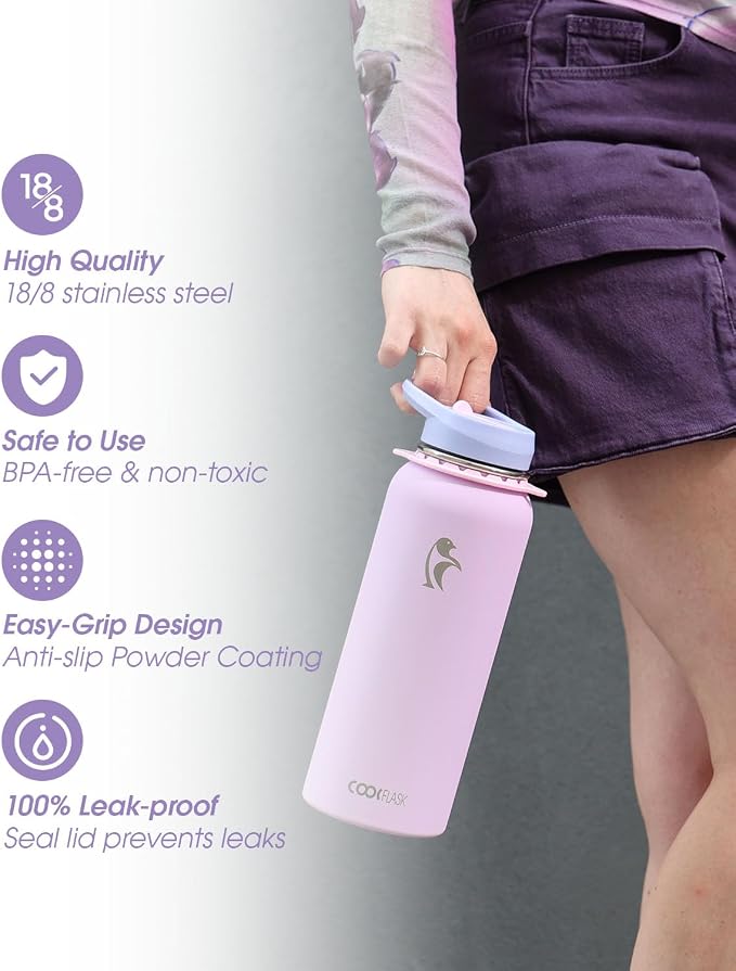Coolflask Water Bottle with Straw, 32 oz Insulated Metal Water Flask with Straw - Image 5