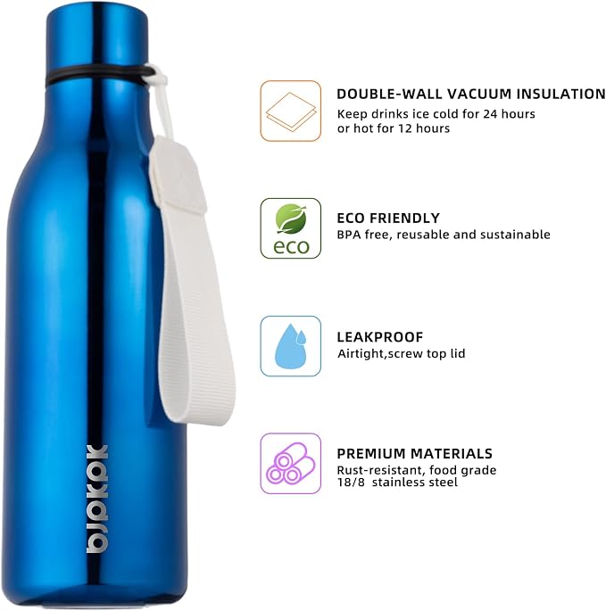 BJPKPK Insulated Water Bottles, 18 oz Stainless Steel Metal Water Bottle - Image 2