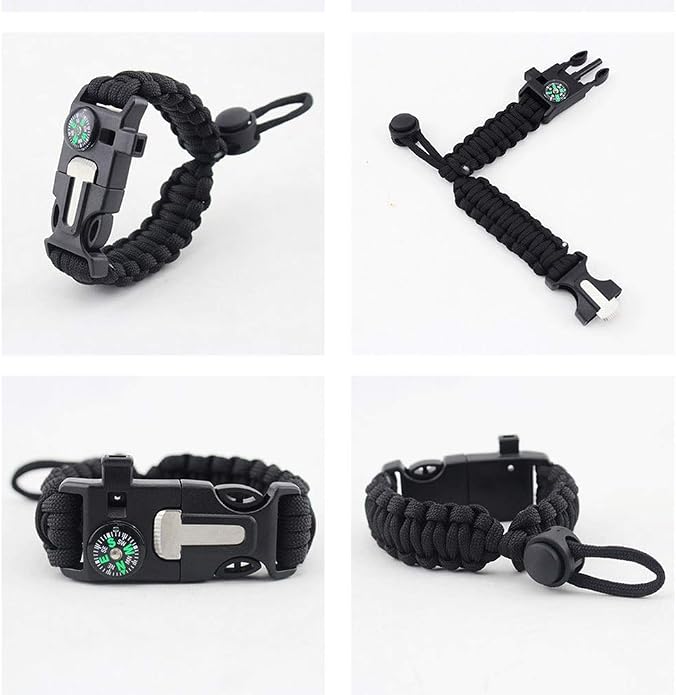 ZHIYE Survival Paracord Bracelet Flint Fire Starter Scraper Compass Wilderness - Image 4