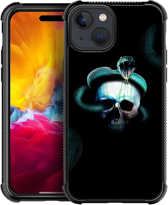 for iPhone 15 Plus Case, Skeleton Winding Snake Pattern Graphic Design Girl Boy by FKBRCL4U