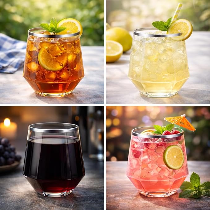 Oojami 40 Pack 12 oz Diamond Stemless Plastic Wine Glasses, Shatterproof - Image 4