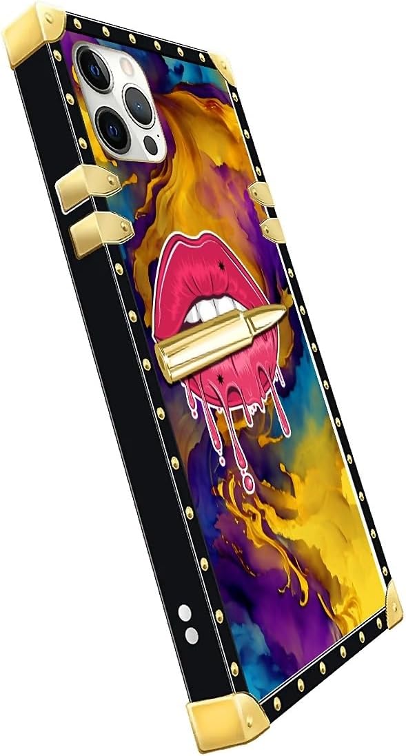 Compatible with iPhone 11 Pro Max Case, Cool Corlorful Lip Marble Luxury Golden - Image 4