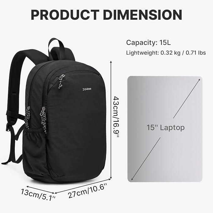 G4Free 15L Hiking Backpack Lightweight Small Travel Backpack Casual Daypack - Image 2