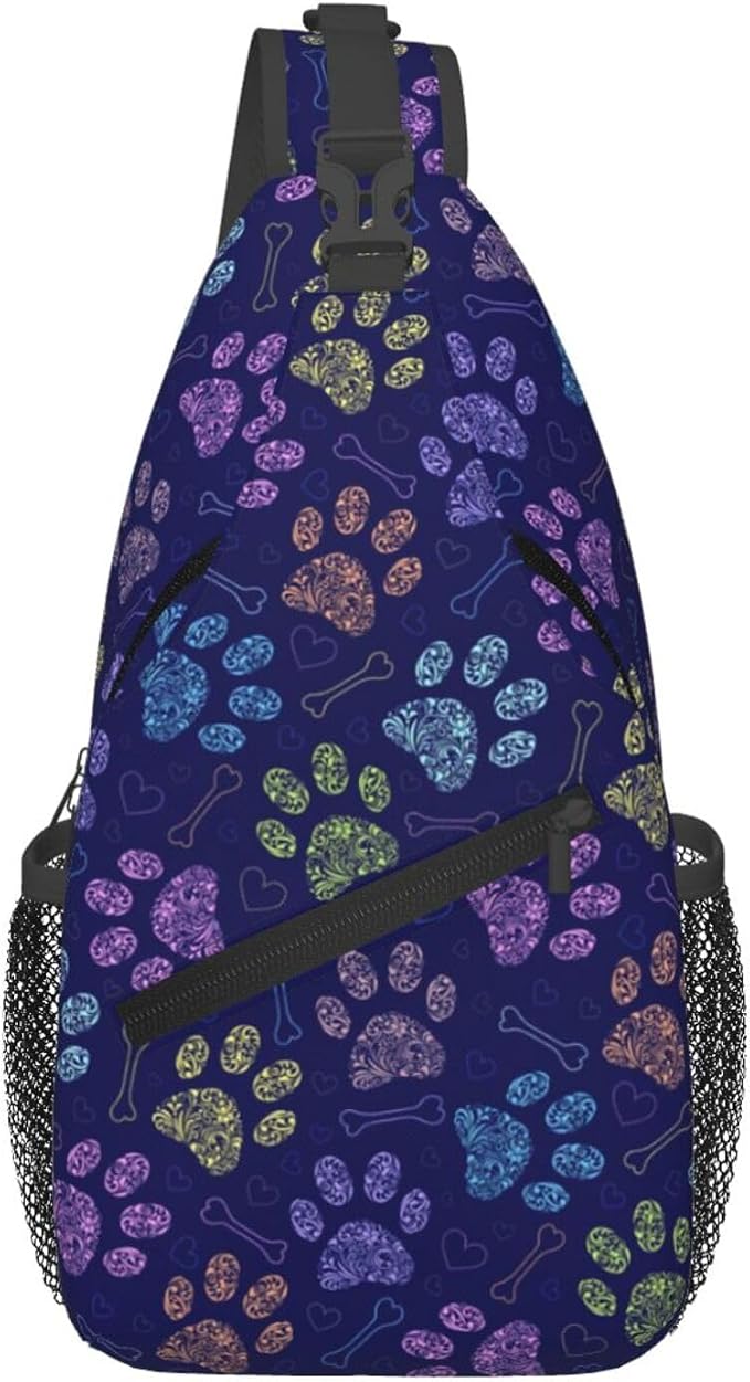 Dog Paw Sling Bag For Women Men Cute Footprint Backpack Crossbody Shoulder Bag by Unknown