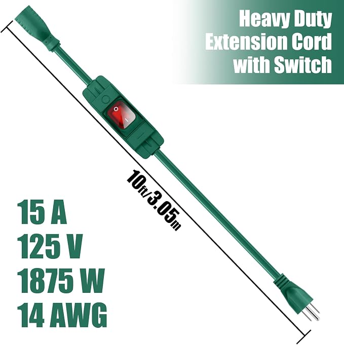 Extension Cord with Switch On/Off Waterproof Switch 10Ft No Plugging and - Image 2