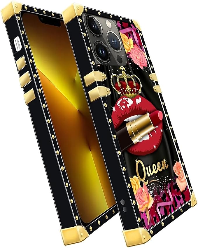 Compatible with iPhone 13 Pro Case, Queen Lip Crown Leopard Print Luxury Golden - Image 3