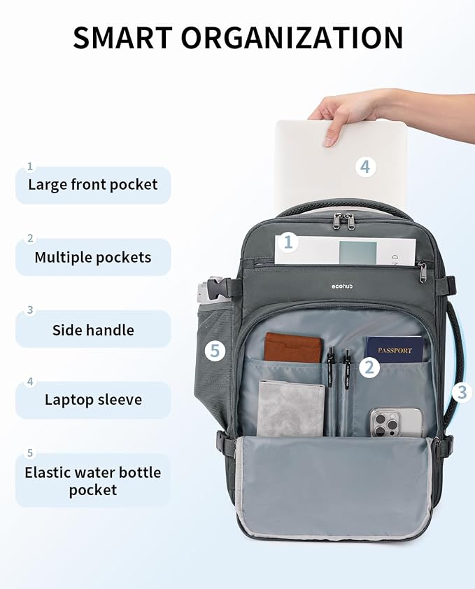 ECOHUB Travel Backpack for Men, Laptop Carry on Backpack - Image 5