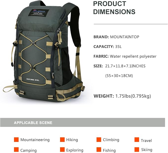 MOUNTAINTOP 35L Hiking Backpack, Lightweight Outdoor Travel Camping Daypack - Image 2