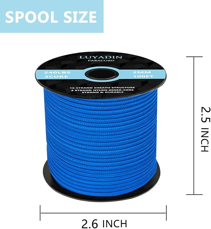 Paracord 240lb - Diameter 2mm Micro Utility Cord -3 Strand Parachute Spool Cord - Image 2