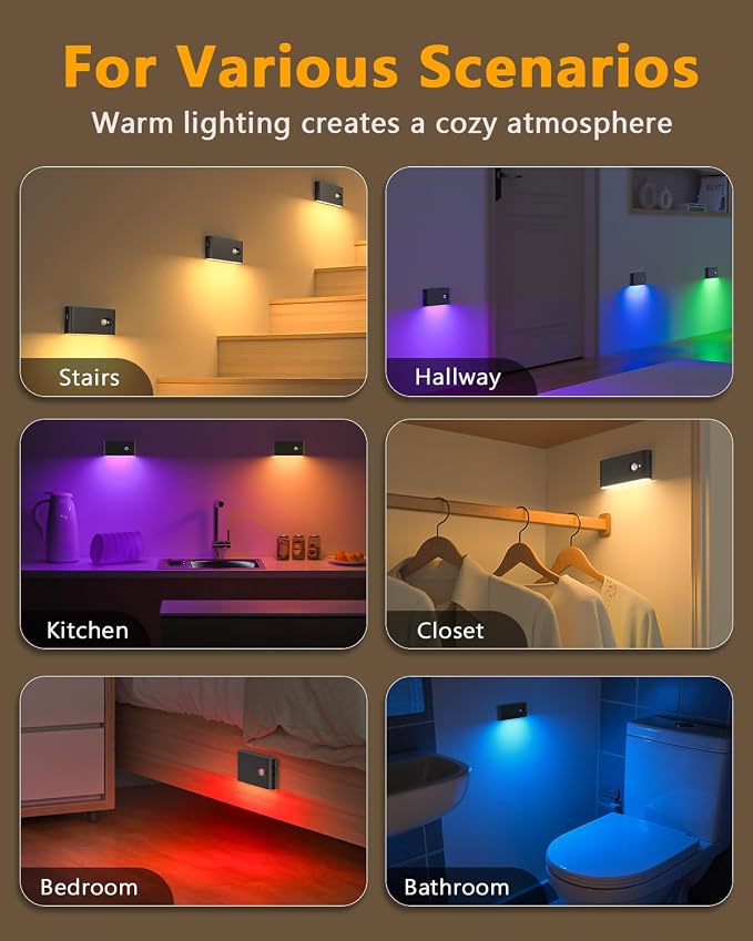 WILLED Rechargeable Motion Sensor Night Light, Stair Lights Indoor RGB & Warm - Image 2