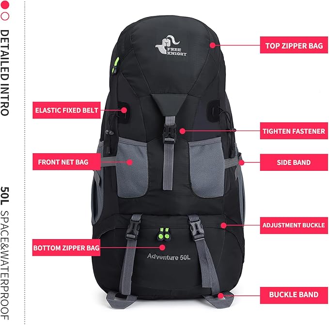 Bseash 50L Hiking Backpack, Water Resistant Lightweight Outdoor Sport Daypack - Image 6