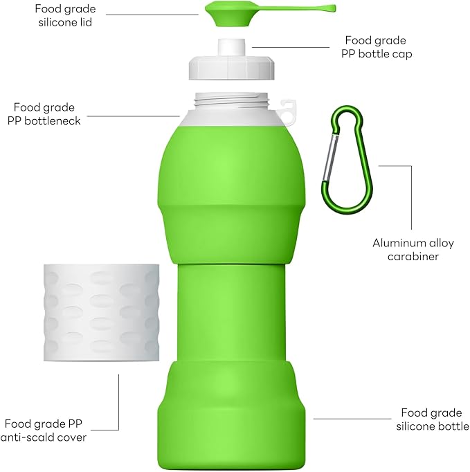 Collapsible Lightweight 20oz Water Bottle, Food-Grade Silicone BPA Free - Image 7