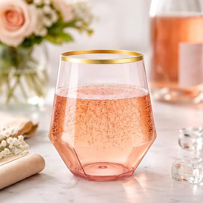 40 count Diamond Unbreakable Stemless Plastic Wine Champagne Whiskey Glasses - Image 5