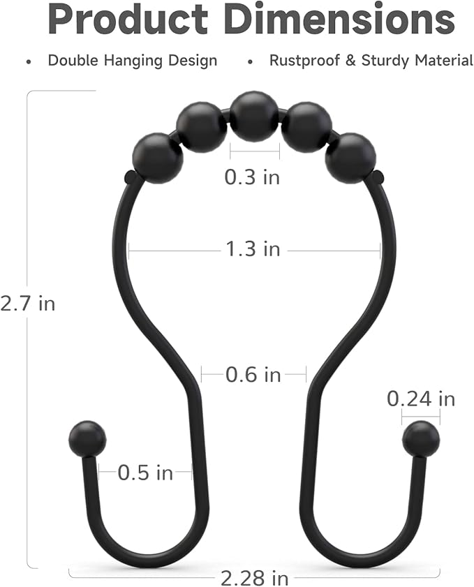 Bathway Shower Curtain Hooks Shower Curtain Rings Black Shower Curtain Hooks - Image 4