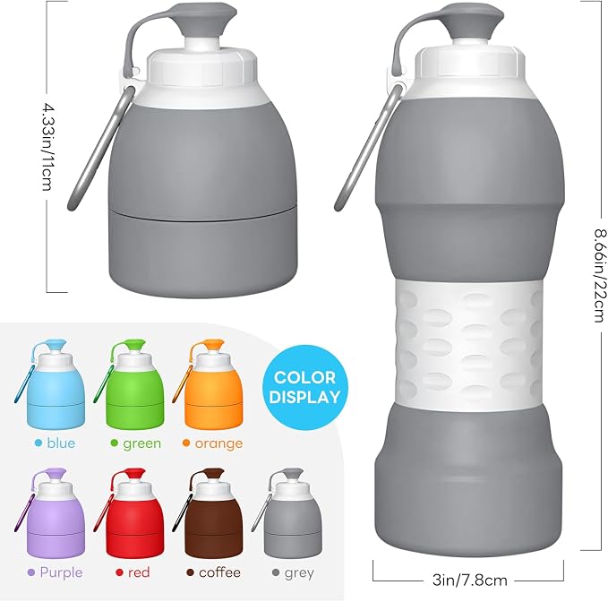 Collapsible Lightweight 20oz Water Bottle, Food-Grade Silicone BPA Free - Image 7