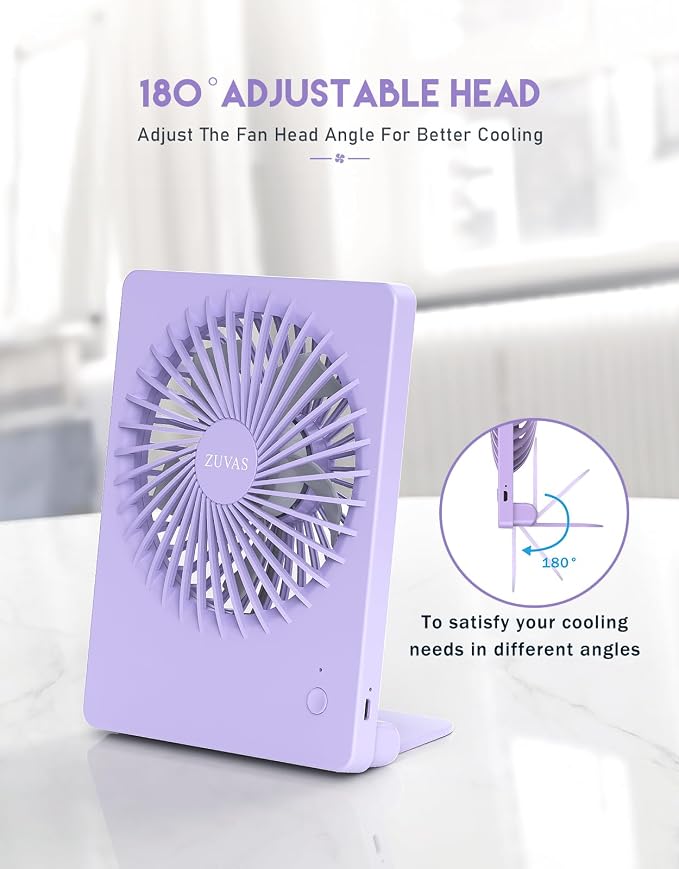 Zuvas Desk Fan Battery Operated Fan Rechargeable 180°Tilt Folding Personal Fan - Image 5