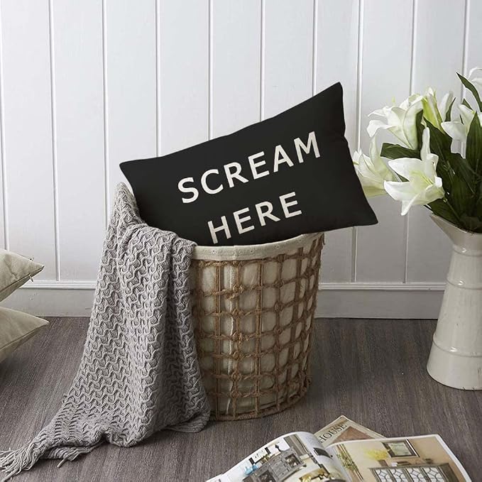 TKS MITLAN Scream Here Pillow Cover 12x20 inch Black White Phrase Pillows - Image 6